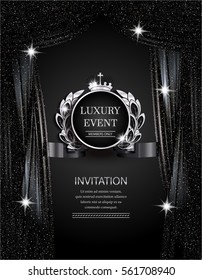 Luxury event elegant  silver and black background with sparkling theater curtains. Vector illustration