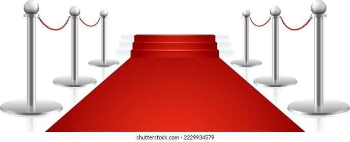 Luxury event entrance realistic mockup. Red carpet and rope barrier