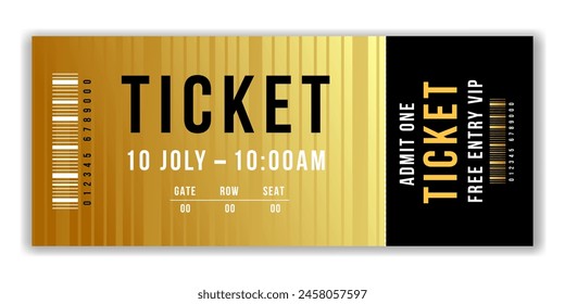  luxury event ticket template . minimal ticket design for entertainment show, event, boarding pass, cinema, theatre and concert. Vector illustration