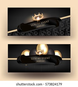 Luxury event VIP black and gold cards. Vector illustration