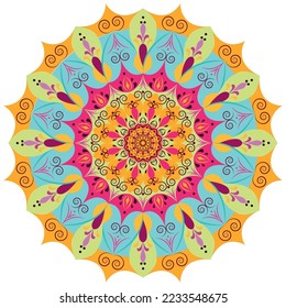 Lujoso Mandala exótica con diferentes colores, diseño ornamental único de mandala, Mandala decorativa estilo Ramadán.Mandala para imprimir, afiche, cubierta, banner, tarjeta de boda.