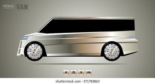 Luxury expensive passengers minivan vehicle with a metal-plated coating on shiny metallic background. Unique individual design. Vector illustration