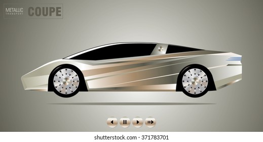 Luxury expensive sport car vehicle with a metal-plated coating on shiny metallic background. Unique individual design. Vector illustration