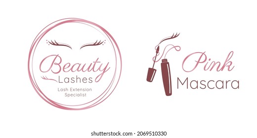 luxury eye lashes logo design pack in pink color for beauty salon 