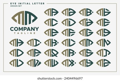 Luxury eye or leaf shape letter M MM logo design set