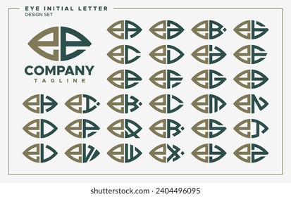 Luxury eye or leaf shape lowercase letter E EE logo design set