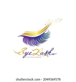 Luxury eyelash extension logo. Colored vector illustration. in modern style. Vector emblem for makeup or beauty salon, eyelash extension maker.