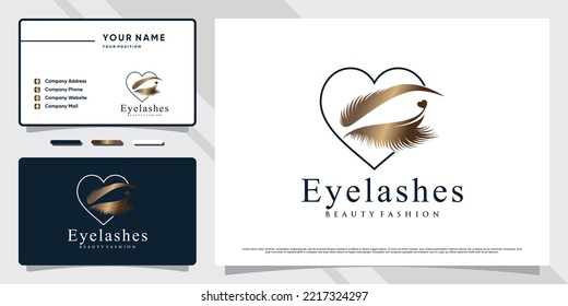 Luxury eyelashes logo design for beauty studio with creative concept and business card template