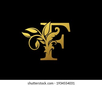 Luxury F Letter Design. Graceful Ornate Icon Vector Design. Vintage drawn emblem for book design, brand name, business card, Restaurant, Boutique, Hotel.