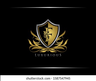 Luxury F Letter Golden Shield Logo Icon