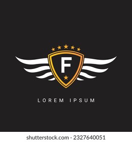 Plantilla de logotipo de Luxury F Letter Wing with Shield