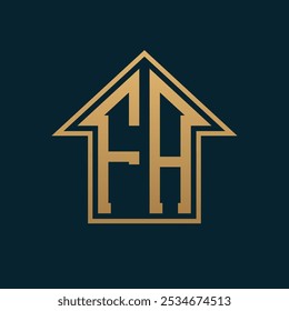 Lujo FA House Logo - Elegante Letra de Oro FA sobre Fondo Oscuro para Premium Real Estate