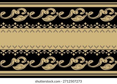 Patrón de marco de lujo y fabuloso con adorno dorado y geométrico sobre fondo negro. Estilo barroco rococó de la frontera inspirada en la Naturaleza con clase para la frontera, recorte, invitación, marca, etiqueta, pañuelo