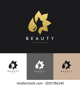 Luxury face Beauty salon face extension logo with gold color, icon set Illustration Vector Graphic Design