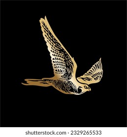 Luxury falcon logo with gold gradient. Isolated logo vector on black background.