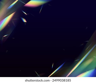 Ilustración vectorial de decoración de confeti caída de lujo. Vector de cumpleaños de Elementos de holograma azul. Efecto de arco iris superpuesto, refracción de luz de cristal de prisma.	