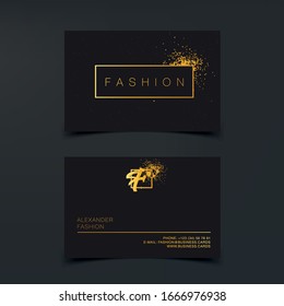 Luxury fashion business cards vector template, banner and cover with Golden dust texture and golden foil details on black. Branding and identity graphic design.