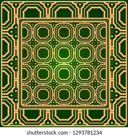Luxury Fashion Design Print With Geometric Pattern. Vector Illustration. For Modern Interior Design, Fashion Textile Print, Wallpaper. Green gold color.