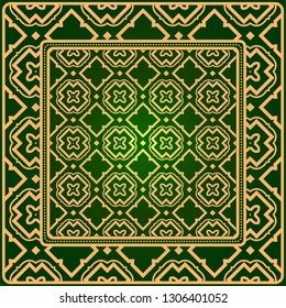 Luxury Fashion Design Print With Geometric Pattern. Vector Illustration. For Modern Interior Design, Fashion Textile Print, Wallpaper. Green gold color.