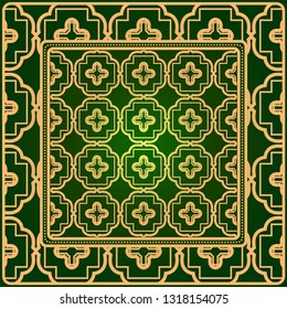 Luxury Fashion Design Print With Geometric Pattern. Vector Illustration. For Modern Interior Design, Fashion Textile Print, Wallpaper. Green gold color.