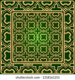 Luxury Fashion Design Print With Geometric Pattern. Vector Illustration. For Modern Interior Design, Fashion Textile Print, Wallpaper. Green gold color.