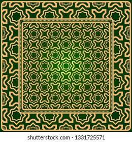 Luxury Fashion Design Print With Geometric Pattern. Vector Illustration. For Modern Interior Design, Fashion Textile Print, Wallpaper. Green gold color.