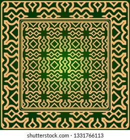 Luxury Fashion Design Print With Geometric Pattern. Vector Illustration. For Modern Interior Design, Fashion Textile Print, Wallpaper. Green gold color.