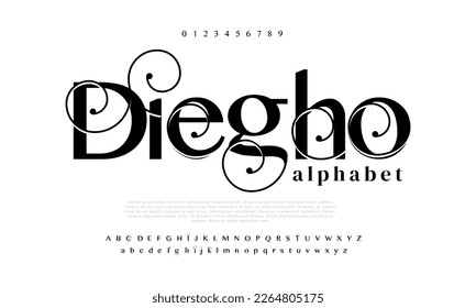 Luxury fashion font alphabet. Minimal modern urban fonts for logo, brand etc. Typography typeface uppercase lowercase and number. vector illustration