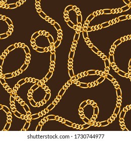 Luxury Fashion Pattern of Golden Chains on Dark Brown Background. Ready for Textile Prints.