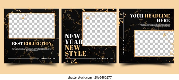 Luxury Fashion Social Media Post Template Design.  Editable Modern Banner With Gold Marble Background. Usable For Social Media Post, Banner, And Web.
