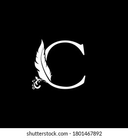 Luxury Feather Letter C logo Template. White Design Concept