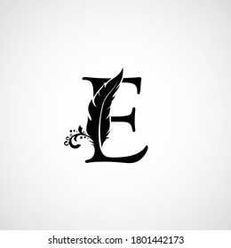 Luxury Feather Letter E logo Template. Black Design Concept