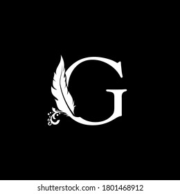 Luxury Feather Letter G logo Template. White Design Concept