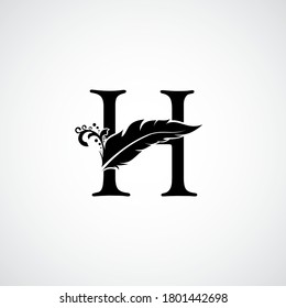 Luxury Feather Letter H logo Template. Black Design Concept