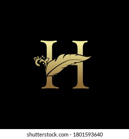 Luxury Feather Letter H logo Template. Gold Design Concept