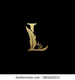 Luxury Feather Letter L logo Template. Gold Design Concept