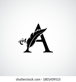 Luxury Feather Letter A logo Template. Black Design Concept