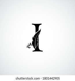 Luxury Feather Letter I logo Template. Black Design Concept