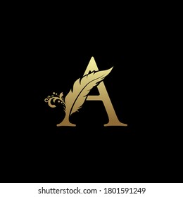 Luxury Feather Letter A logo Template. Gold Design Concept