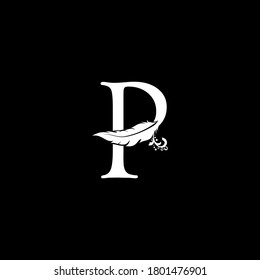 Luxury Feather Letter P logo Template. White Design Concept