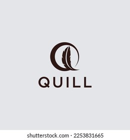 Luxury Feather Letter Q logo Template. Black Design Concept