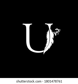 Luxury Feather Letter U logo Template. White Design Concept