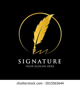Logo de la pluma de lujo con círculo