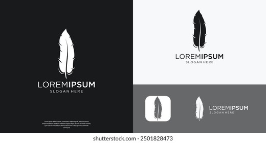luxury feather pen signature logo illustration vector design template