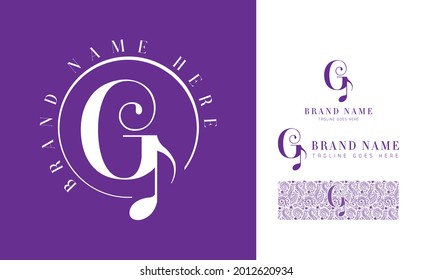 Luxury feminine and music style alphabet logo using letter G with variation and floral pattern for boutique, rhythm, decoration business