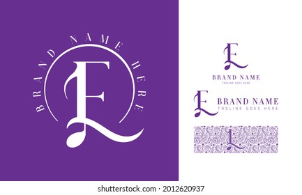 Luxury feminine and music style alphabet logo using letter E with variation and floral pattern for boutique, rhythm, decoration business