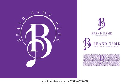 Luxury feminine and music style alphabet logo using letter B with variation and floral pattern for boutique, rhythm, decoration business