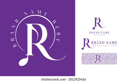 Luxury feminine and music style alphabet logo using letter R with variation and floral pattern for boutique, rhythm, decoration business