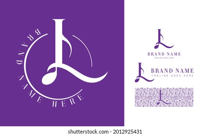 Luxury feminine and music style alphabet logo using letter L with variation and floral pattern for boutique, rhythm, decoration business