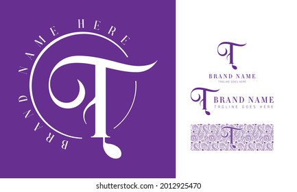 Luxury feminine and music style alphabet logo using letter T with variation and floral pattern for boutique, rhythm, decoration business